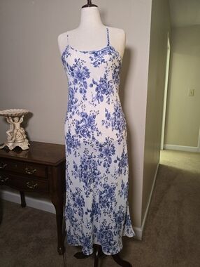 RARE Blue And White Floral 1980s Slip Dress